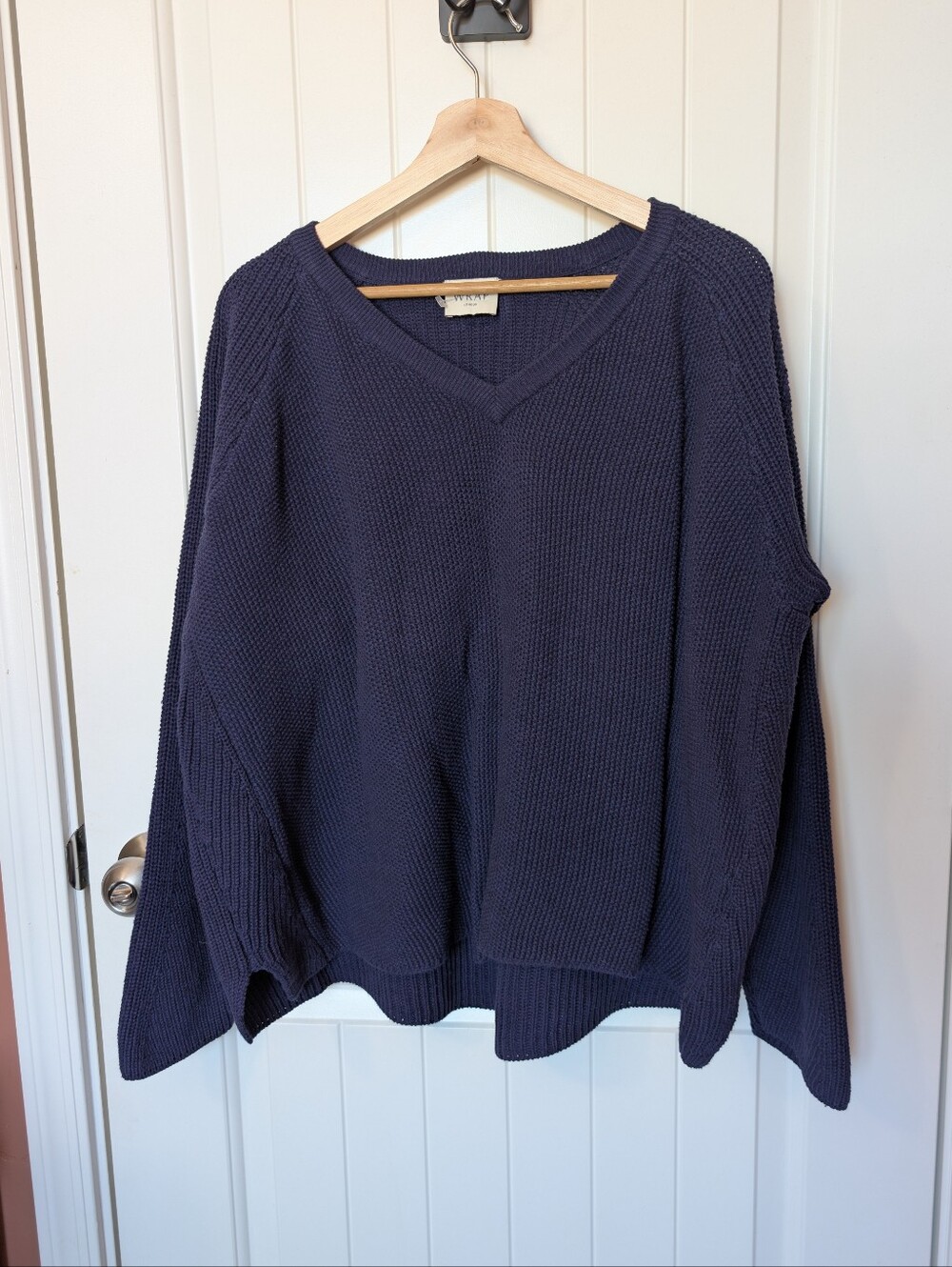 Wrap London Cotton V-Neck Knit Sweater W14 Purple/Blue